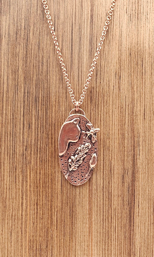 'Cat and Mouse' Handmade Copper Metal Clay Pendant