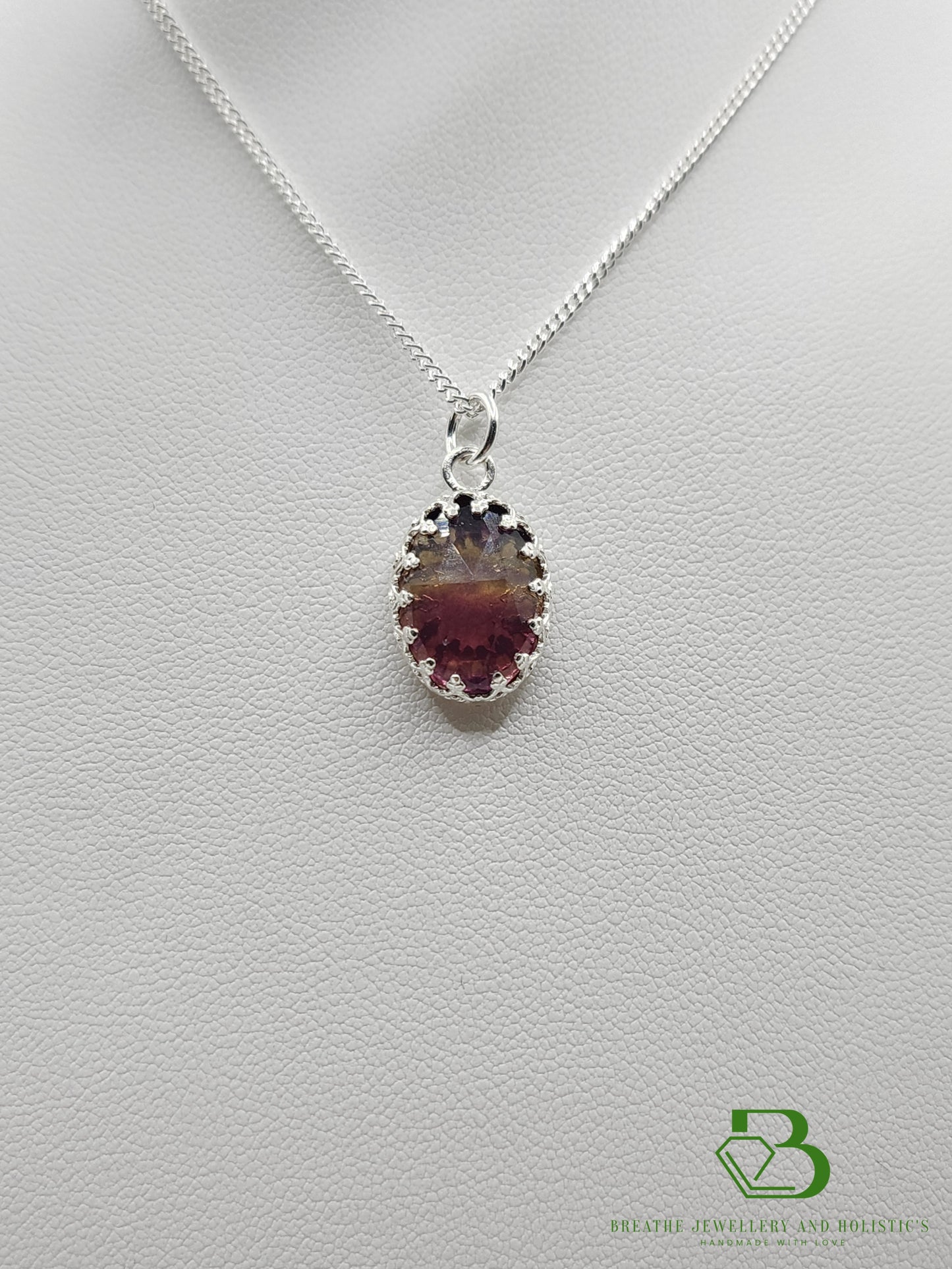 Sterling Silver Fluorite Gemstone Pendant - Breathe Jewellery and Holistic's