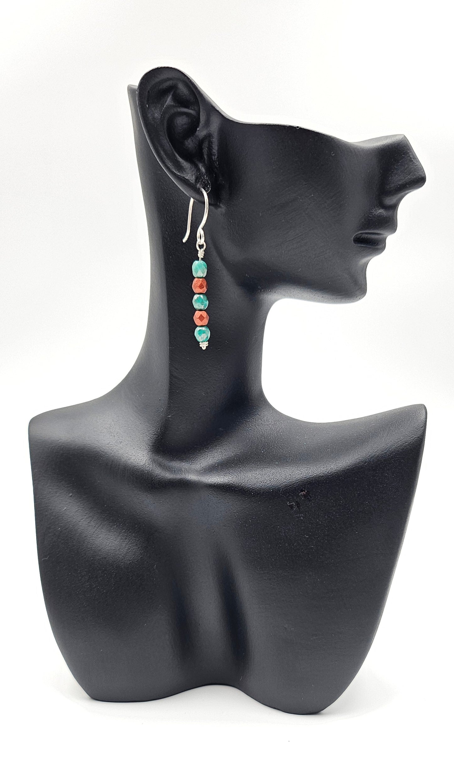 Handmade Sterling Silver Czech Glass Green and Bronze Fire Polished Earrings