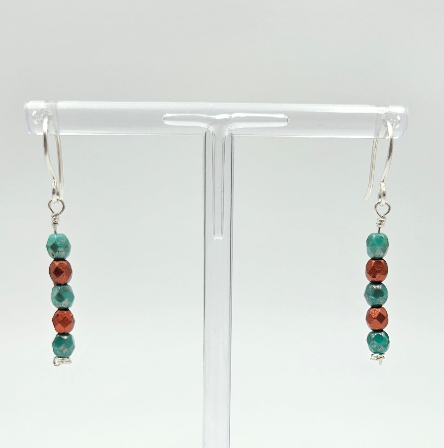 Handmade Sterling Silver Czech Glass Green and Bronze Fire Polished Earrings