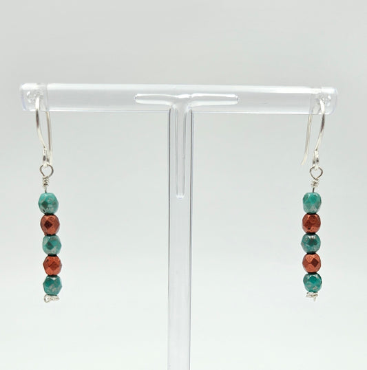 Green and Bronze Czech Glass and Sterling Silver Earrings