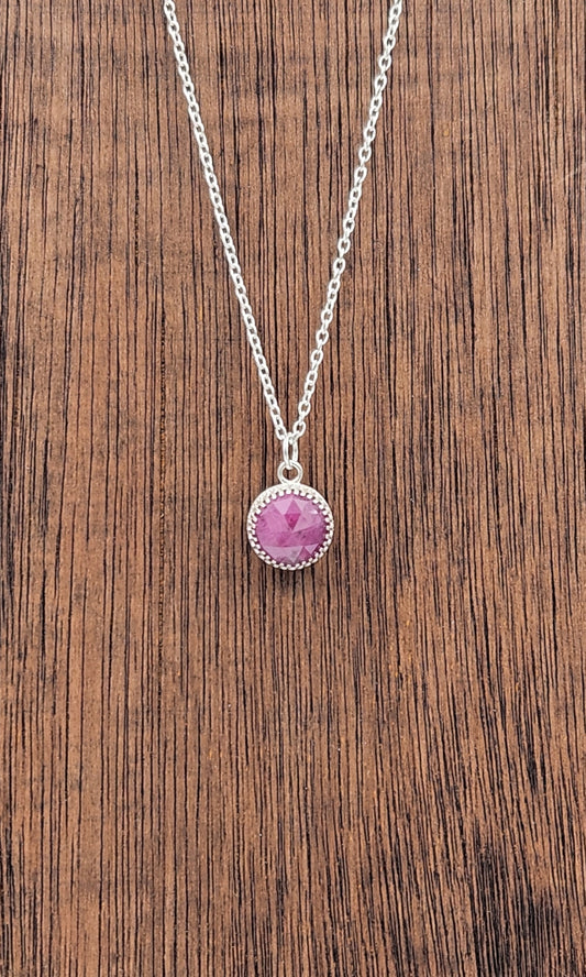 Close Up Picture of the Small Sterling Silver Ruby Pendant