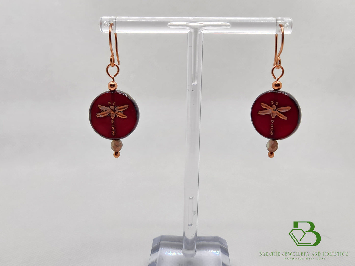 Dragonfly Glass Copper Earrings - Breathe Jewellery and Holistic's