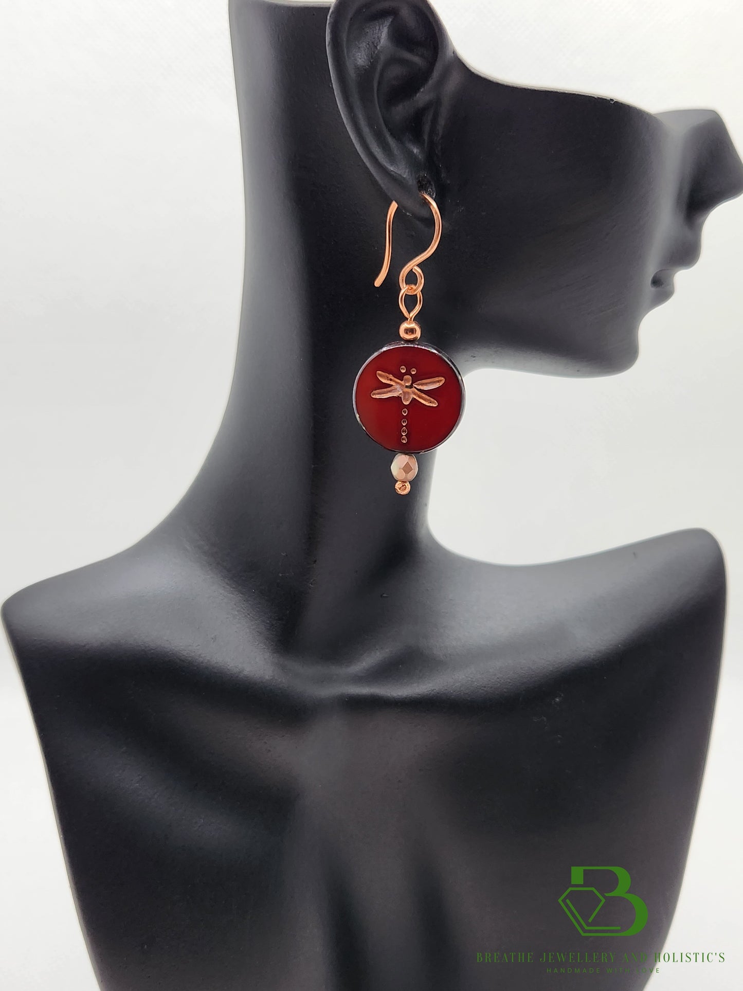 Dragonfly Glass Copper Earrings - Breathe Jewellery and Holistic's
