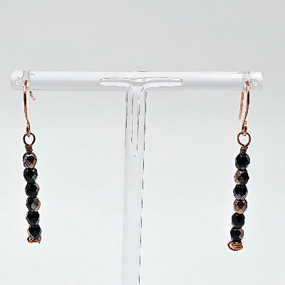 Handmade Copper and Czech Glass Jet Capri faceted drops close view