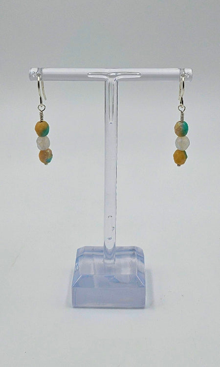 Handmade Sterling Silver Faceted Czech Glass 'Lemon and Lime' Fire Polished Earrings full view
