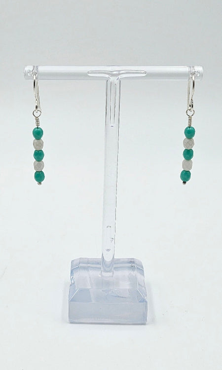 Handmade Sterling Silver Faceted Czech Glass 'Mint to Be' Earrings on stand