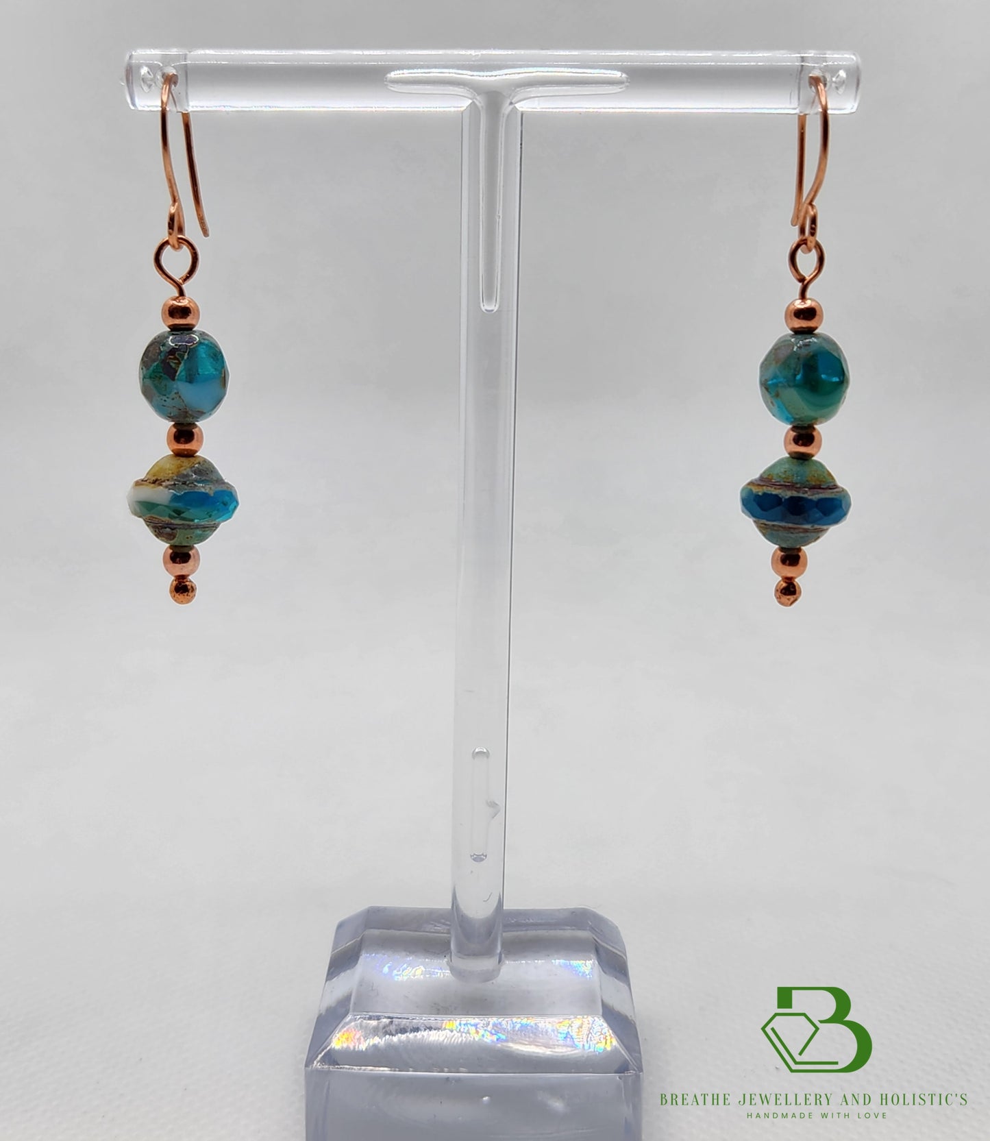 Pacific Blue and White Saturn Copper Earrings - Breathe Jewellery and Holistic's