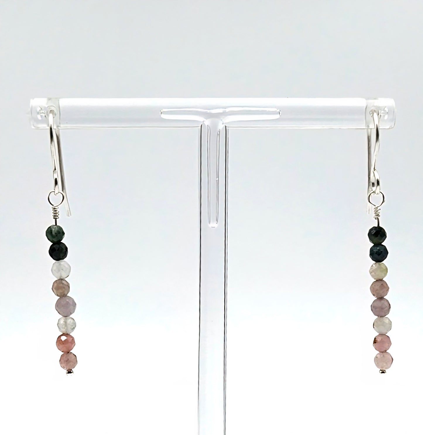 Teeny Tourmaline bead sterling silver drop earrings close view