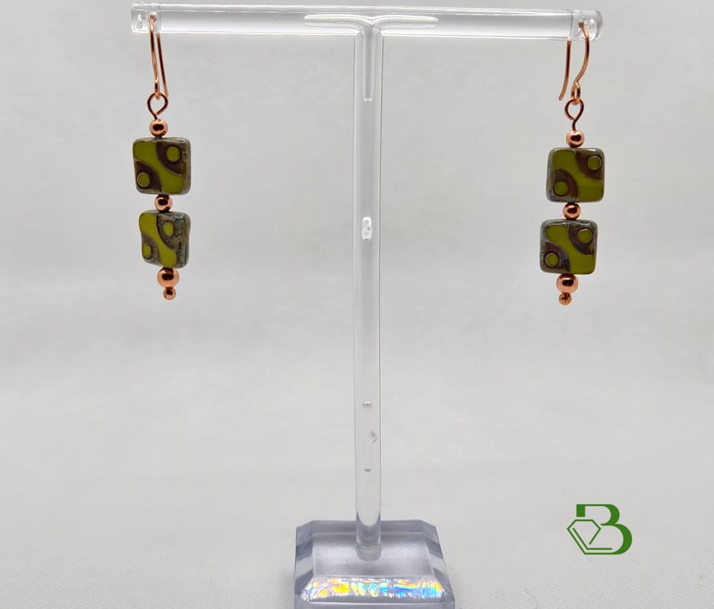 Czech Glass Lime Green Copper Earrings