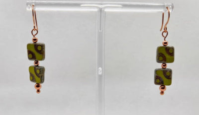 Czech Glass Lime Green Copper Earrings