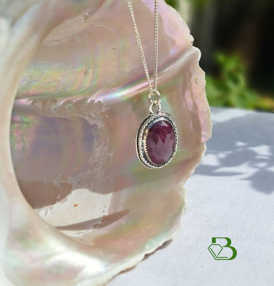 Sterling Silver Pink Sapphire Pendant - Close View