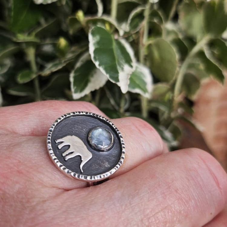 Sterling Silver Aqua Kyanite Elephant Ring in Nature Image