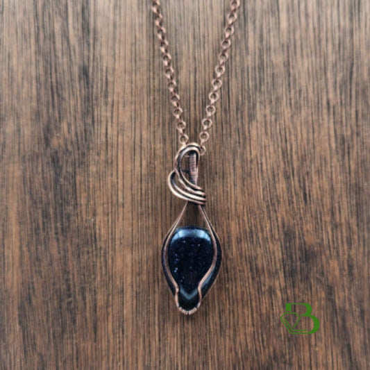 Blue Sandstone Copper Wire Wrapped Pendant Front View