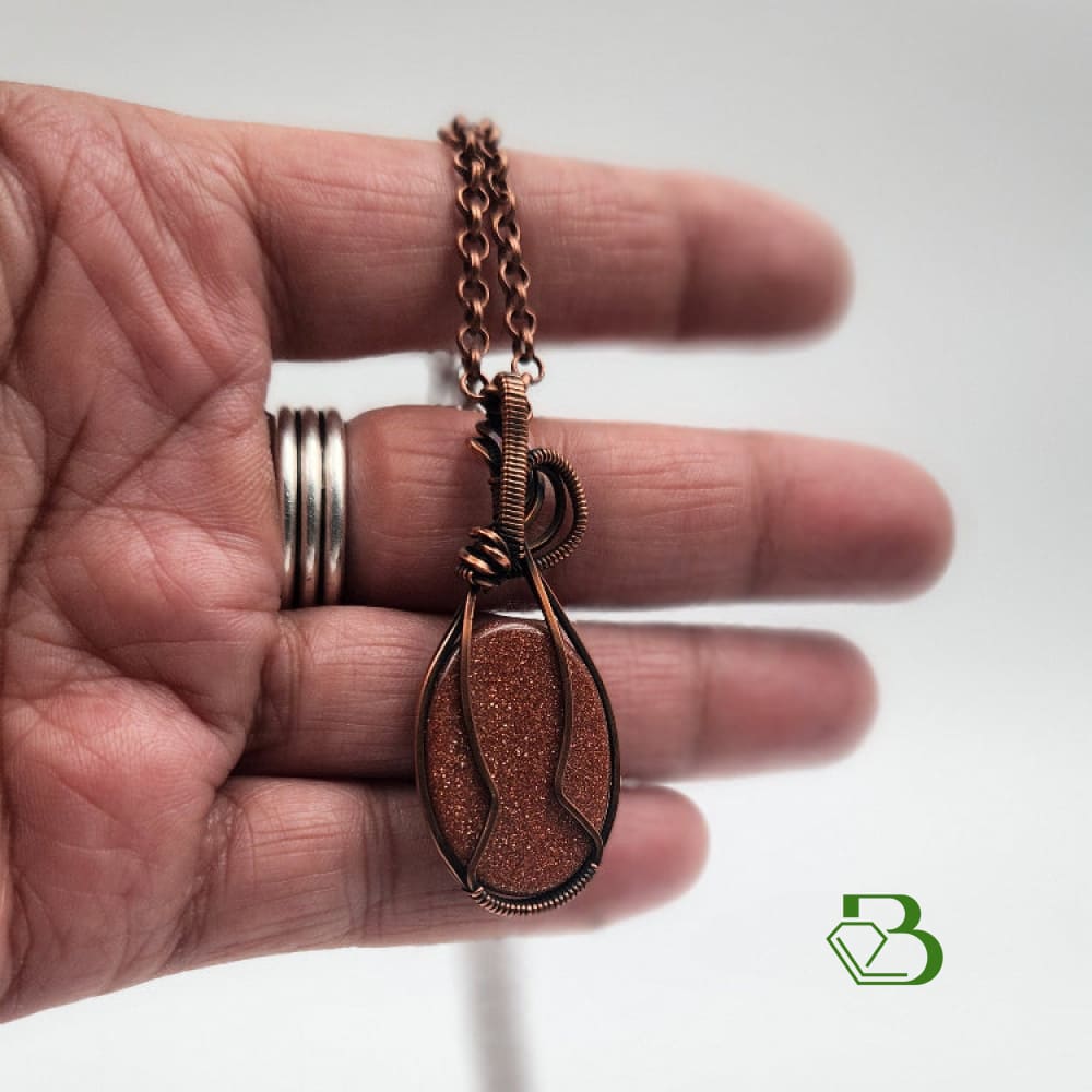 Oval Copper Goldstone Wire Wrapped Pendant Rear View