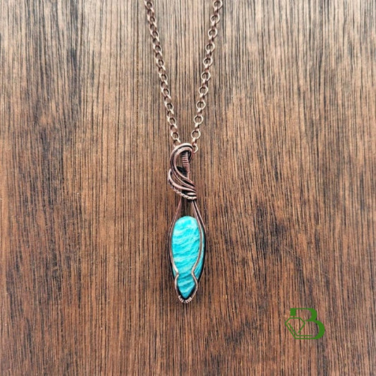 Small Copper Wire Wrapped Pendant With Amazonite 2