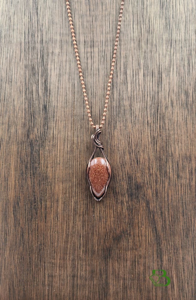 Handmade Copper Wire Wrapped Pendant With Teardrop Copper Goldstone Copper Pendant