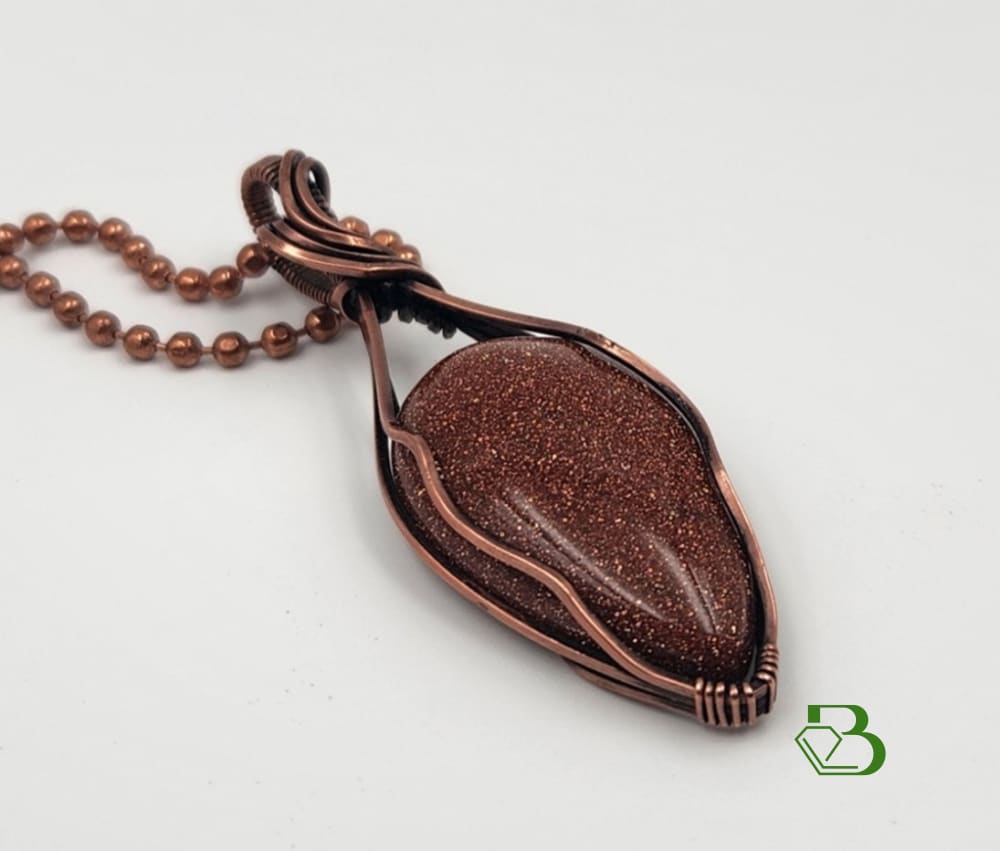 Handmade Copper Wire Wrapped Pendant With Teardrop Copper Goldstone Copper Pendant