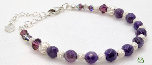 Sterling Silver Amethyst and Swarovski Crystal Bracelet - Slight Side View Large Image