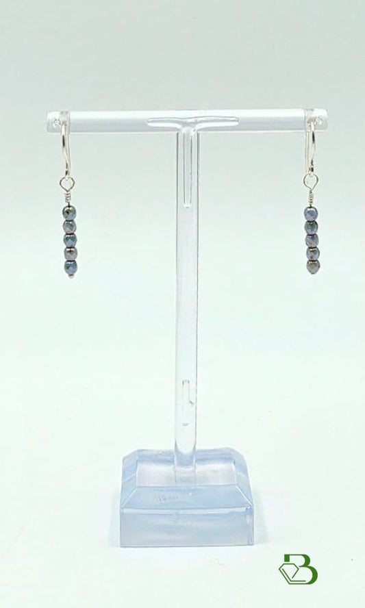 Sterling Silver Czech glass mauve grey dangle earrings far view