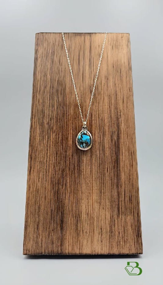 Handmade Sterling Silver Egyptian Turquoise Teardrop Pendant far view