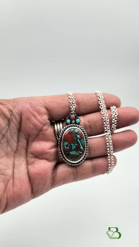Handmade Sterling Silver Kingman and Coral Pendant Sterling silver Sterling Silver Pendant