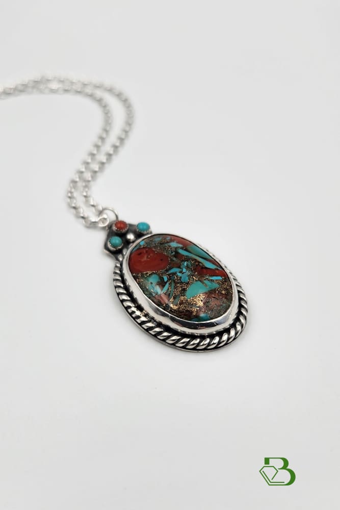 Handmade Sterling Silver Kingman and Coral Pendant Sterling silver Sterling Silver Pendant