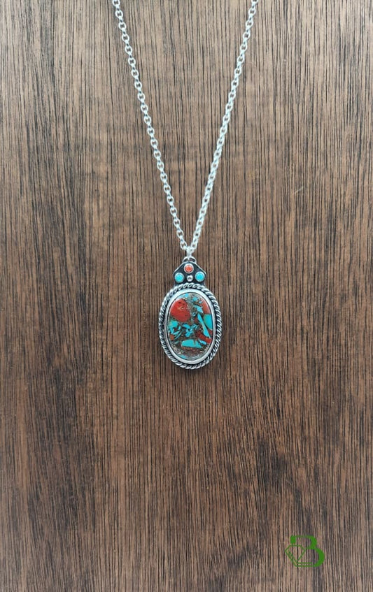 Handmade Sterling Silver Kingman and Coral Pendant Sterling silver Sterling Silver Pendant