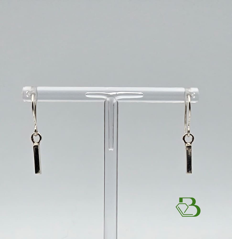 Sterling Silver Rectangular drop earrings close view