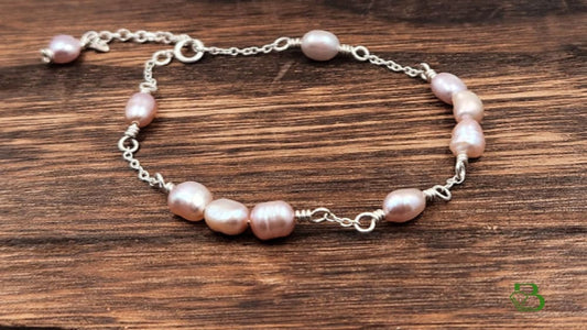 Sterling Silver Pink Freshwater Pearl Bracelet - Close Up View