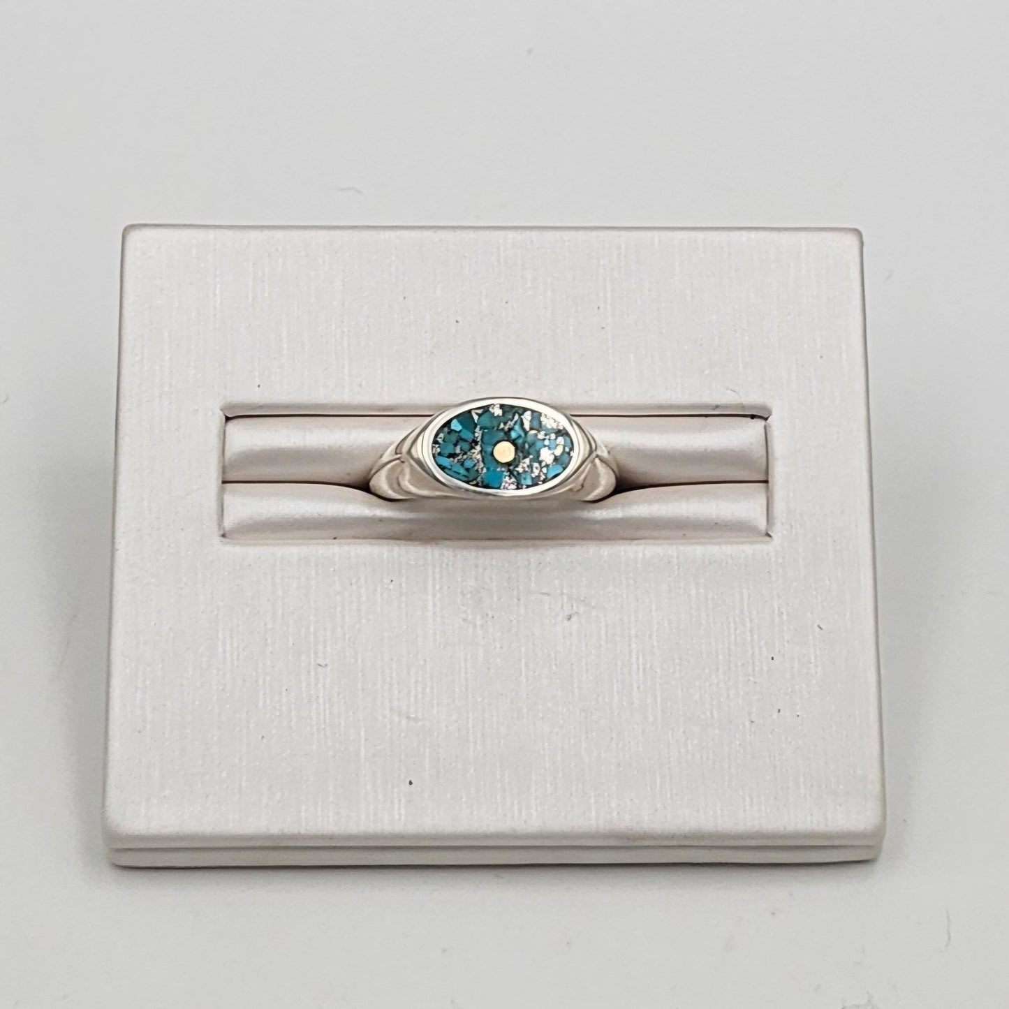 Sterling Silver Cast Oval Signet Ring - Turquoise and 14ct gold inlay