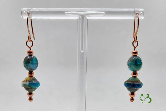 Pacific Blue and White Saturn Copper Earrings - Breathe Jewellery and Holistic's