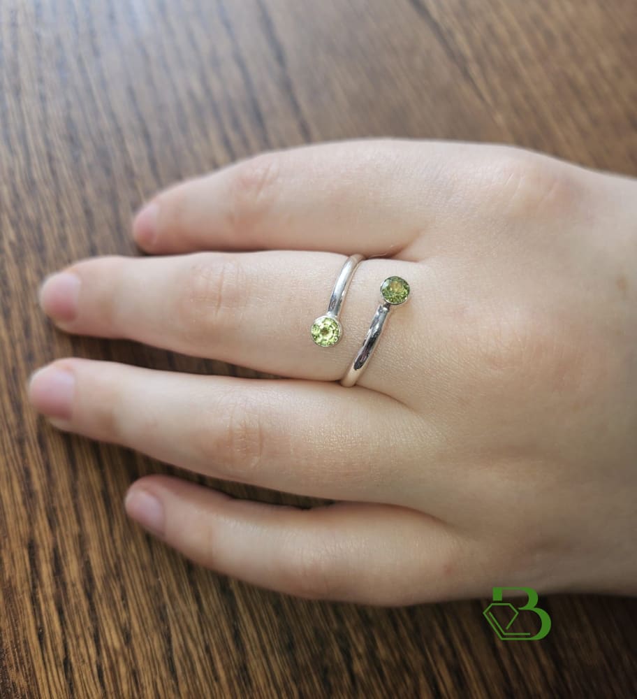 Sterling Silver Adjustable Peridot Ring on Hand 2