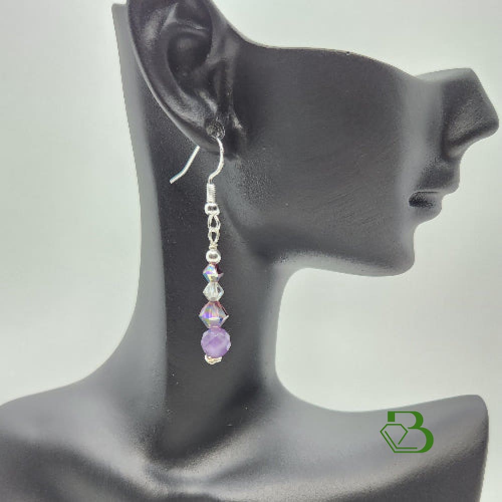 Sterling Silver Amethyst and Swarovski Crystal Earrings - In Display Long View