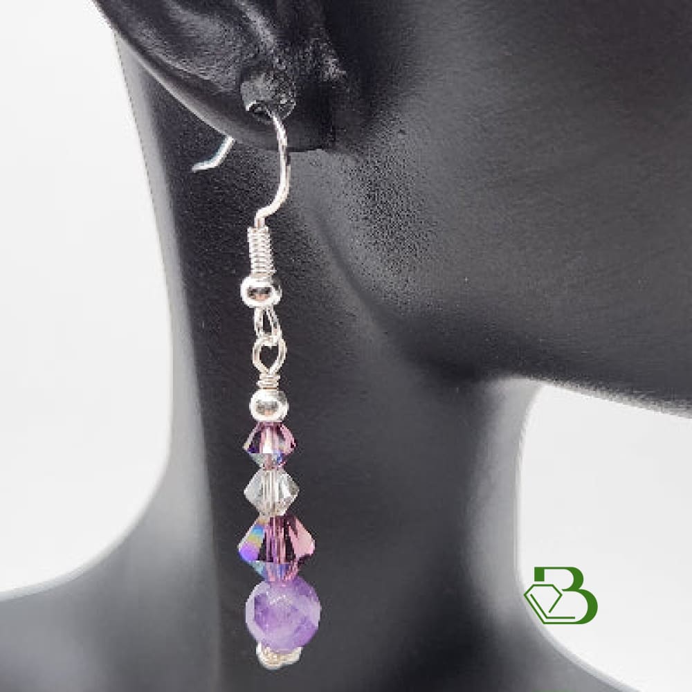 Sterling Silver Amethyst and Swarovski Crystal Earrings - In Display