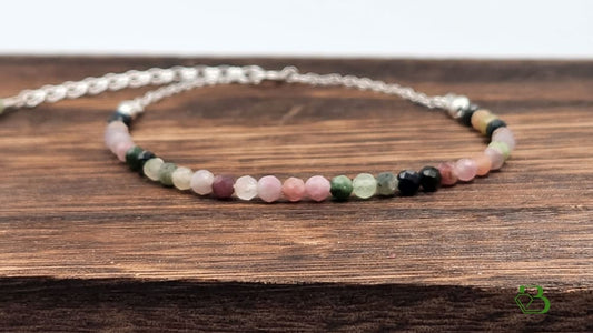 Sterling Silver Multi Tourmaline Bracelet On wooden Display Image