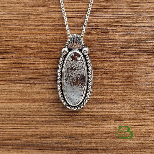 Sterling Silver Gobi Desert Turquoise Pendant With Fan & Rope Design Sterling Silver Pendant