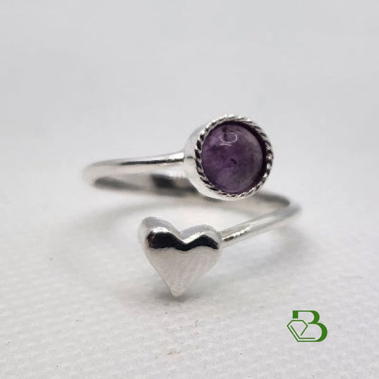 Sterling Silver Adjustable Amethyst Ring Close Up
