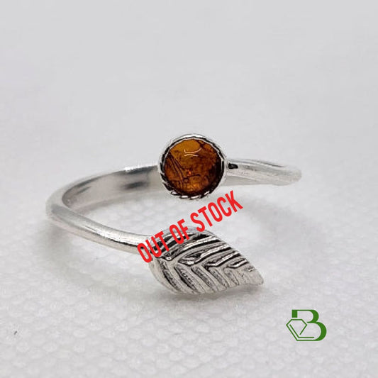 Sterling Silver Amber Adjustable Leaf Ring Adjustable / Sterling Silver and Amber Gemstone