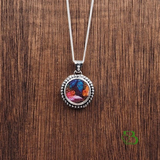 Sterling Silver Spiny Oyster Medium Pendant With Turquoise