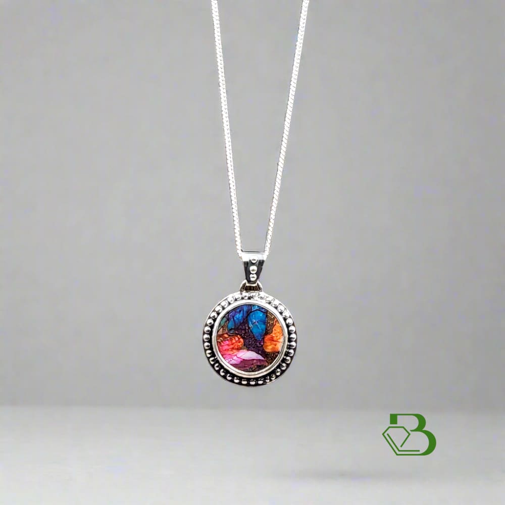 Handmade Sterling Silver spiny oyster pendant neutral background