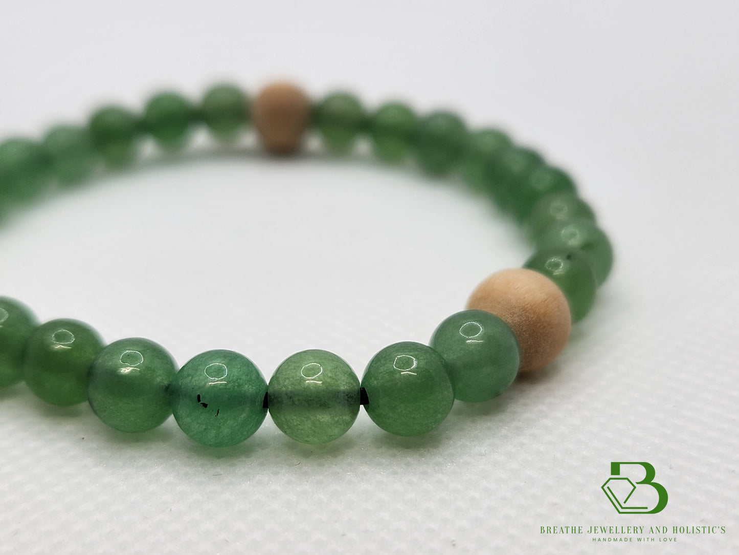 Green Jade Gemstone and Wood Mala Bracelet