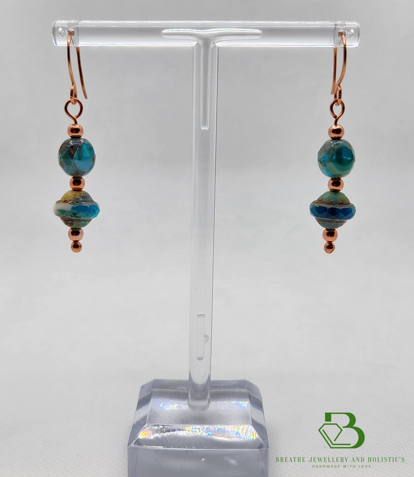 Pacific Blue and White Saturn Copper Earrings