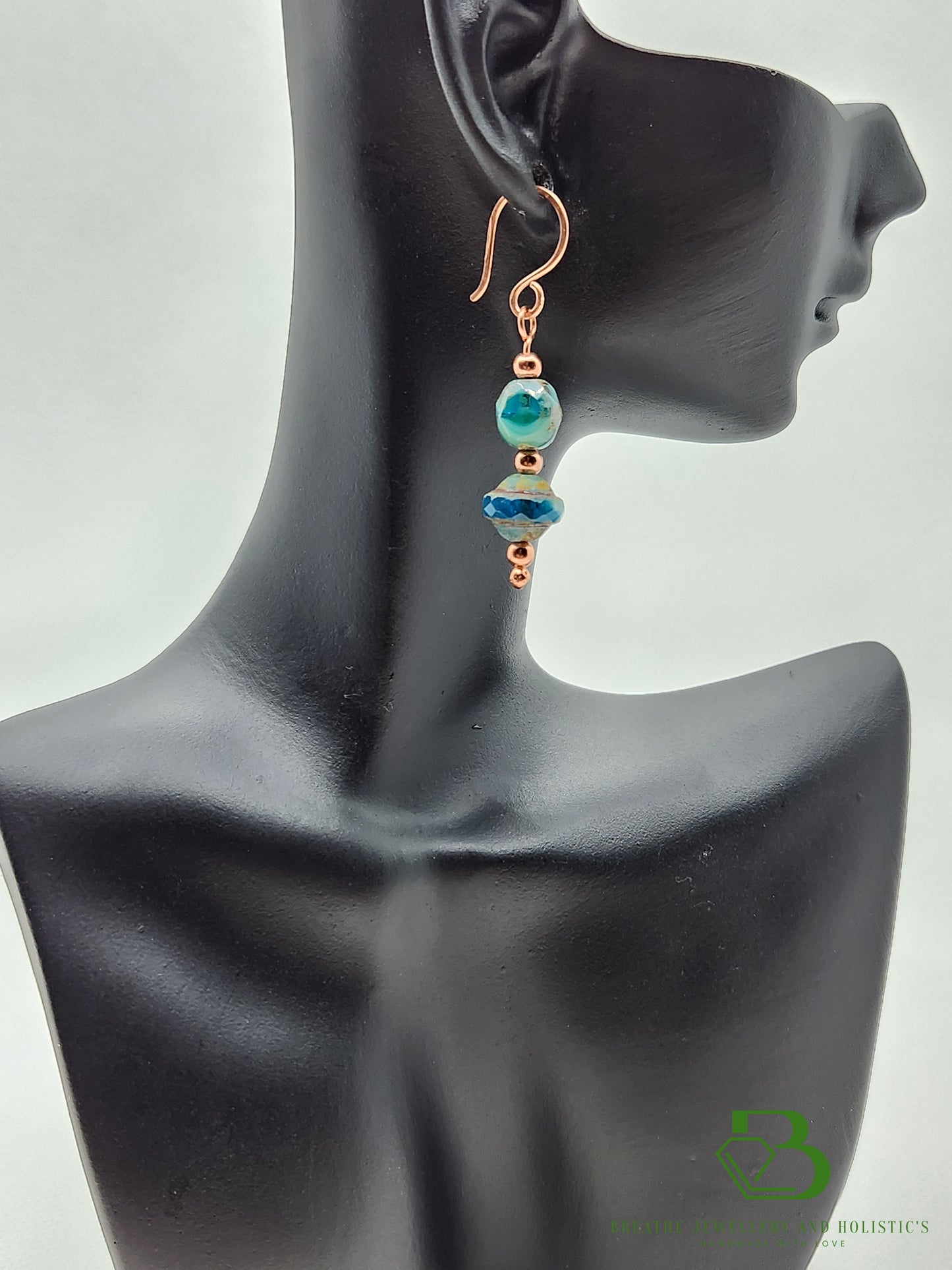 Pacific Blue and White Saturn Copper Earrings