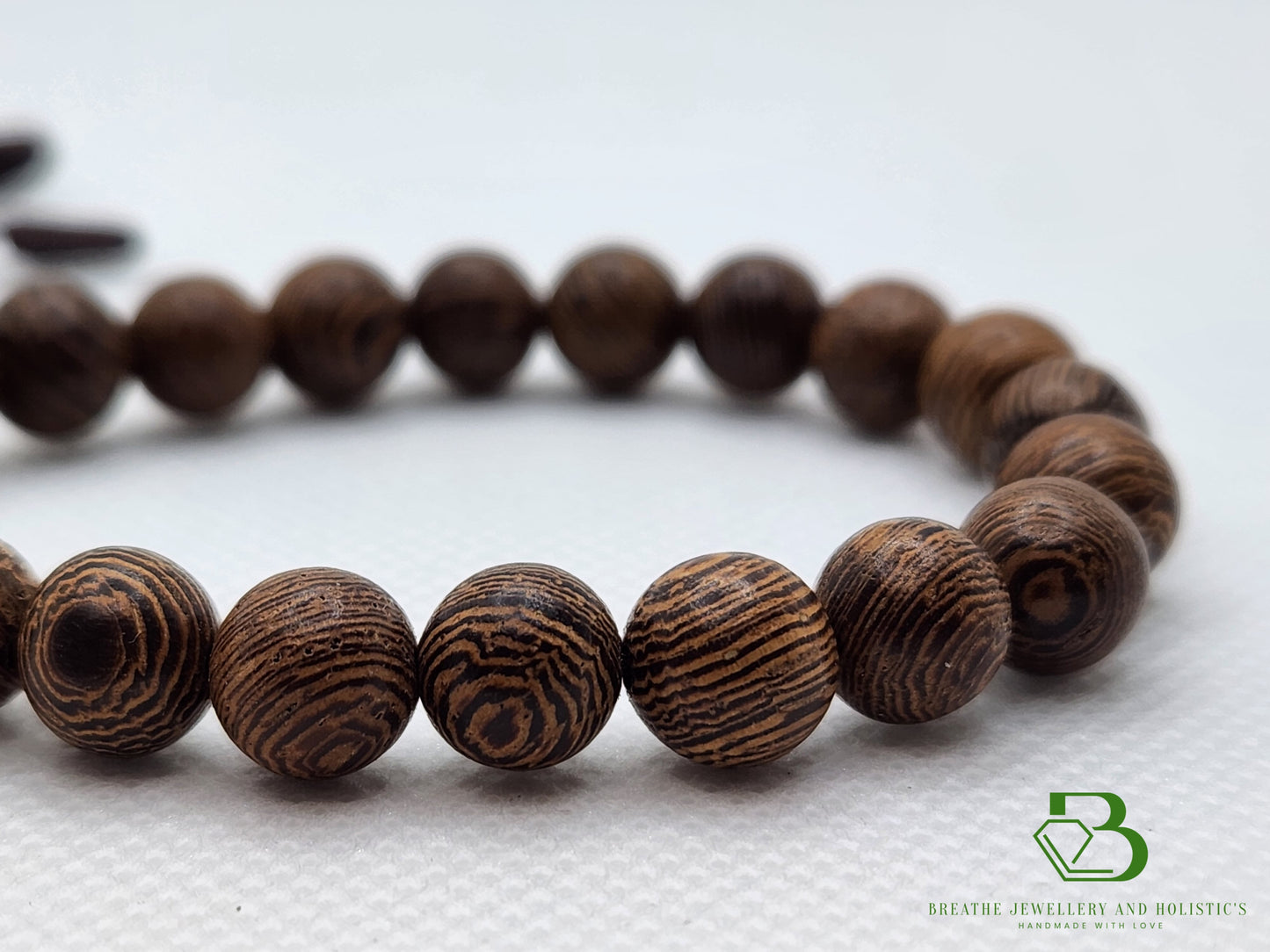 Natural Wooden Bead and Silver Mala Bracelet