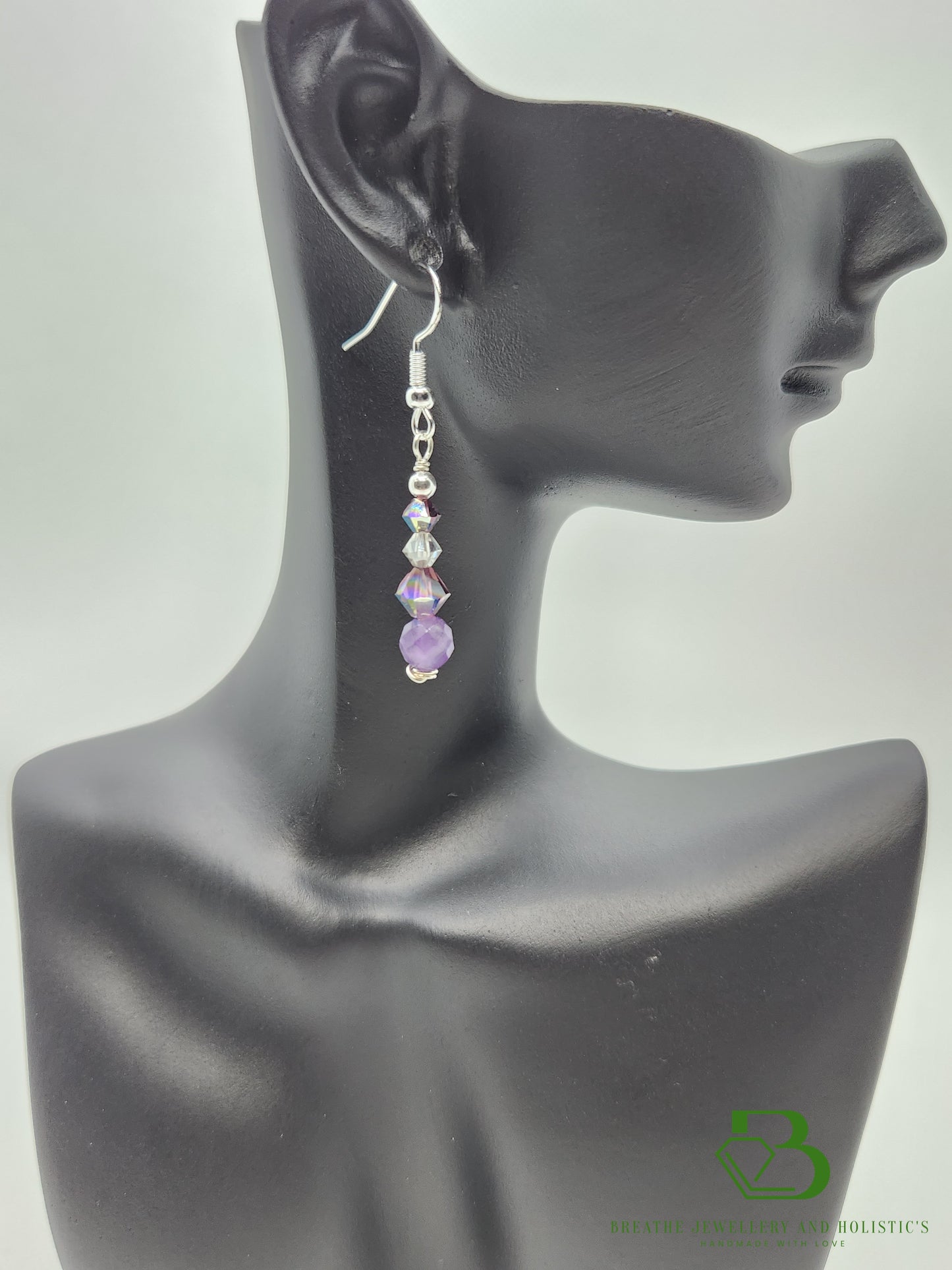 Sterling Silver Amethyst and Swarovski Crystal Earrings