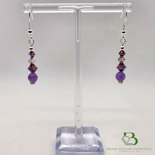 Sterling Silver Amethyst and Swarovski Crystal Earrings