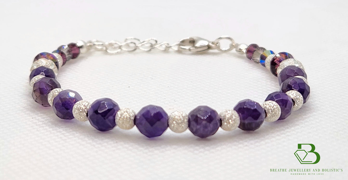 Sterling Silver, Amethyst and Swarovski Crystal Bracelet