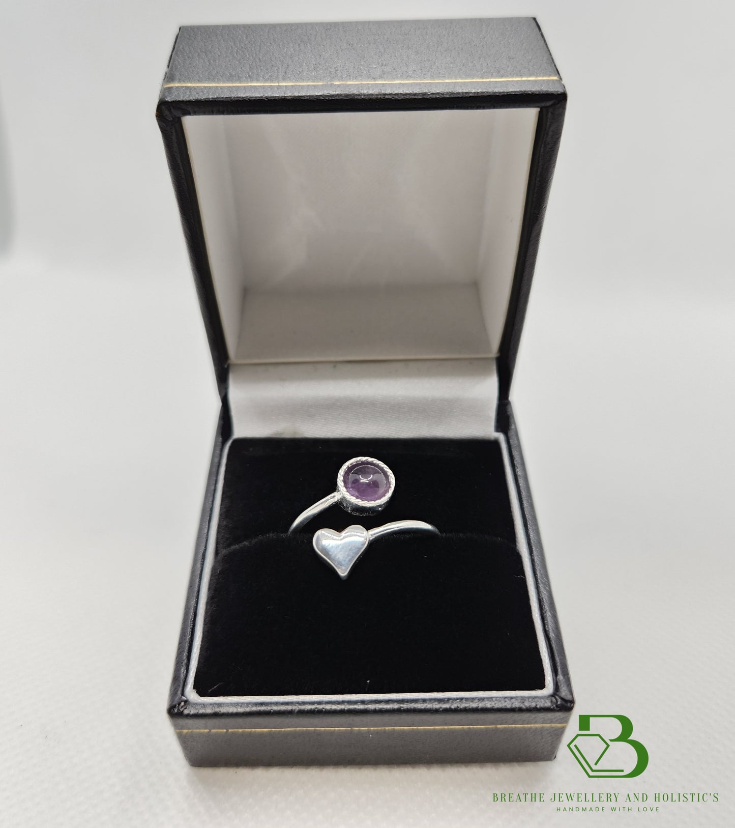 Sterling Silver Amethyst Adjustable Heart Ring