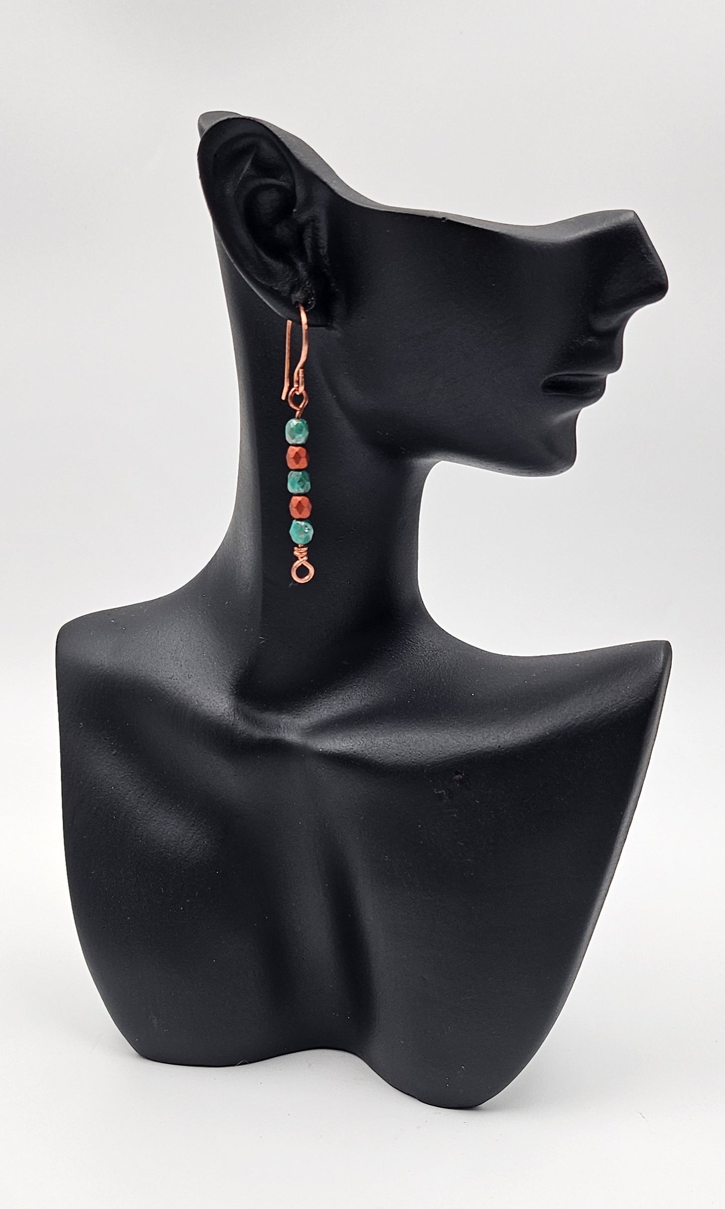 Handmade Copper Czech Glass Green and Bronze Earrings